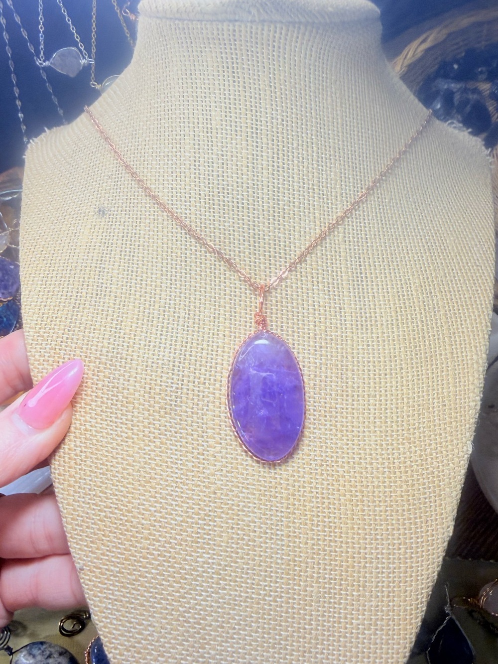 Stunning Amethyst cabochon crystal necklace